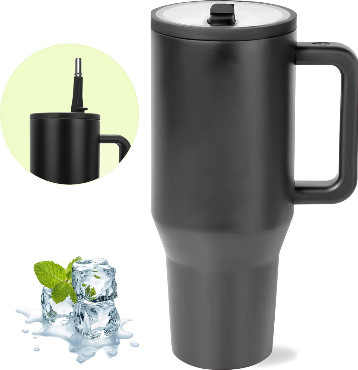 RVS Thermosbeker met Handvat en Rietje 1.2 liter