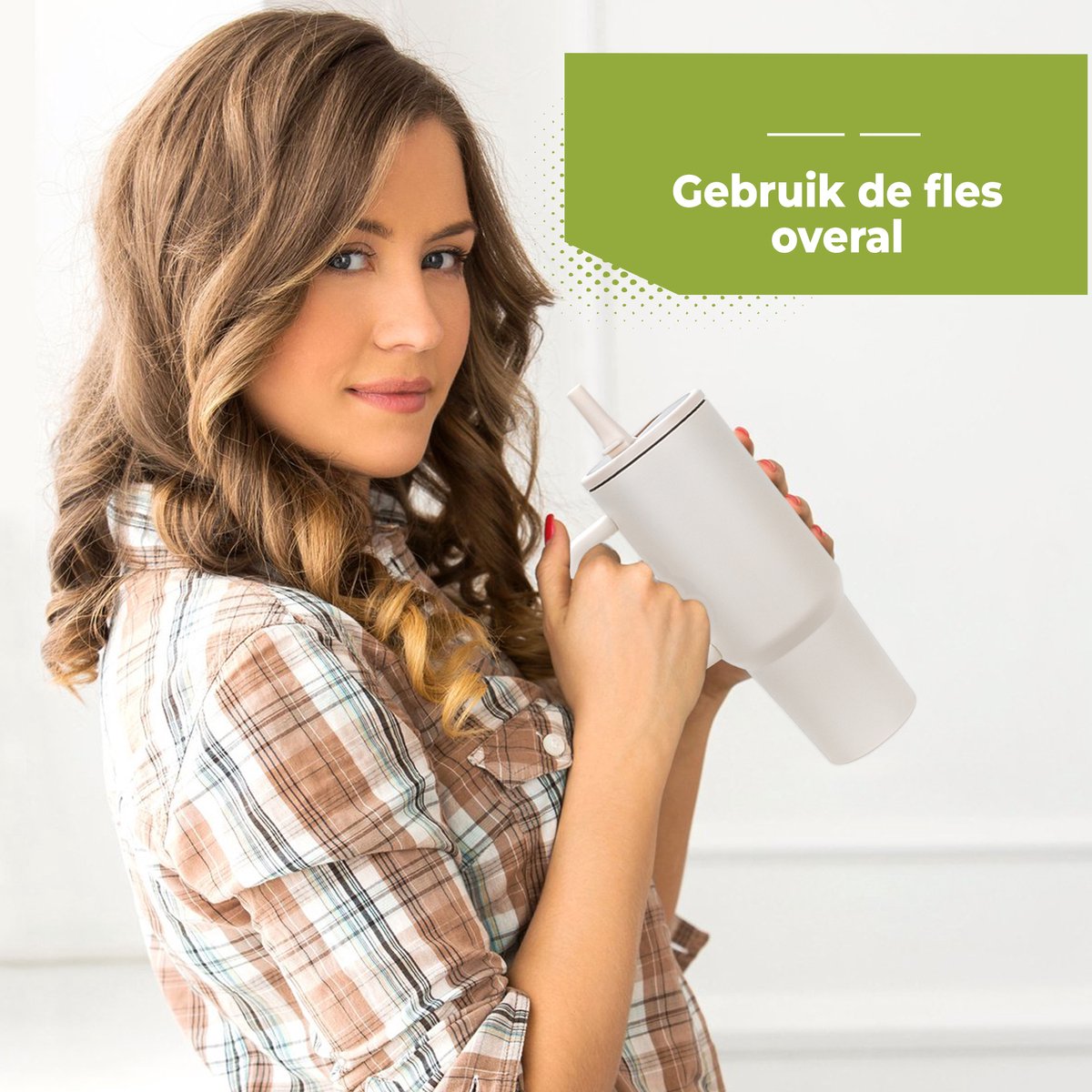 RVS Thermosbeker met Handvat en Rietje 1.2 liter