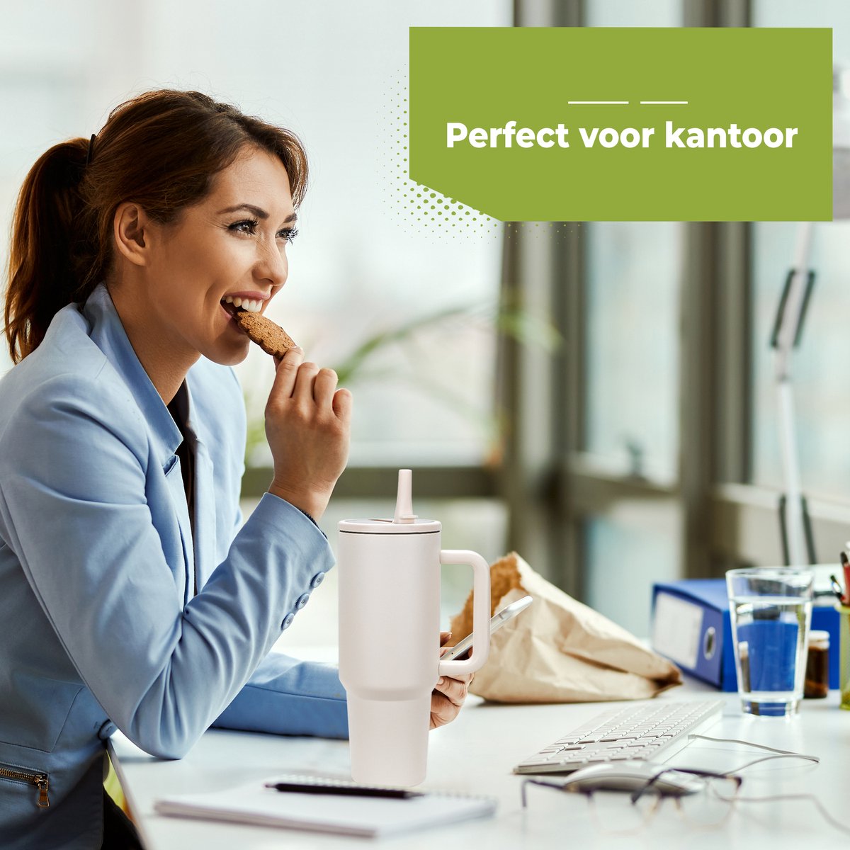 RVS Thermosbeker met Handvat en Rietje 1.2 liter