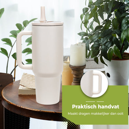 RVS Thermosbeker met Handvat en Rietje 1.2 liter