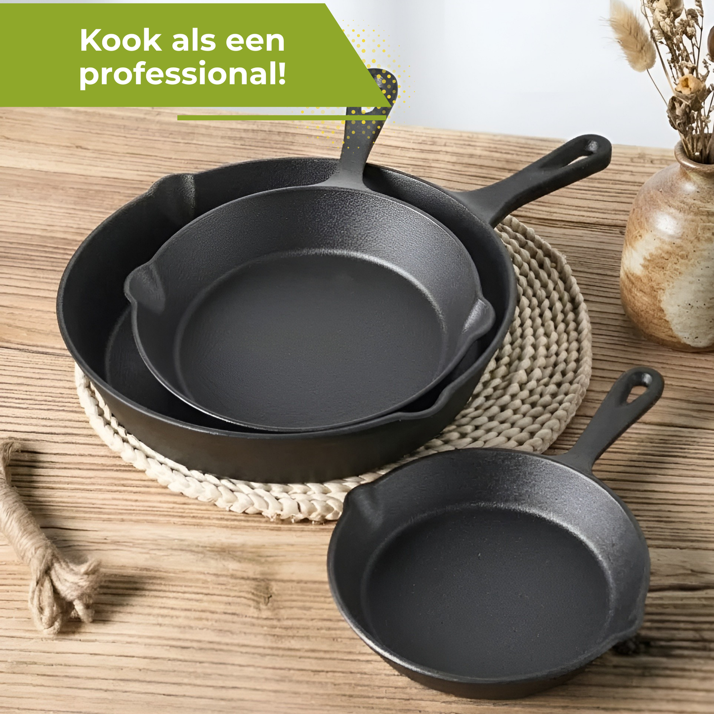 Gietijzeren Pannenset 3 - Skillet Cast Iron