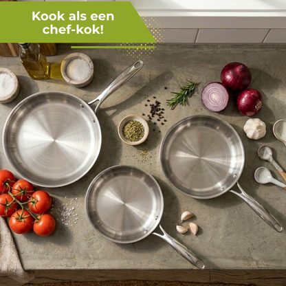 Koekenpan 3-Delig - RVS - Ø 20/24/28 cm