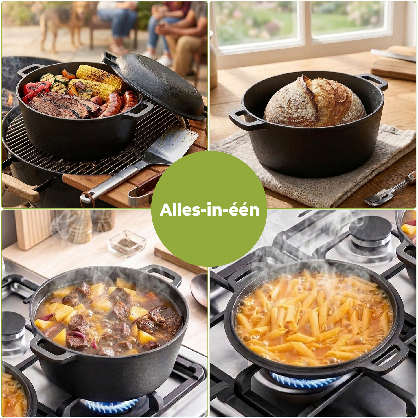 Dutch Oven - Gietijzeren Braadpan met Grilldeksel 5L - 26CM
