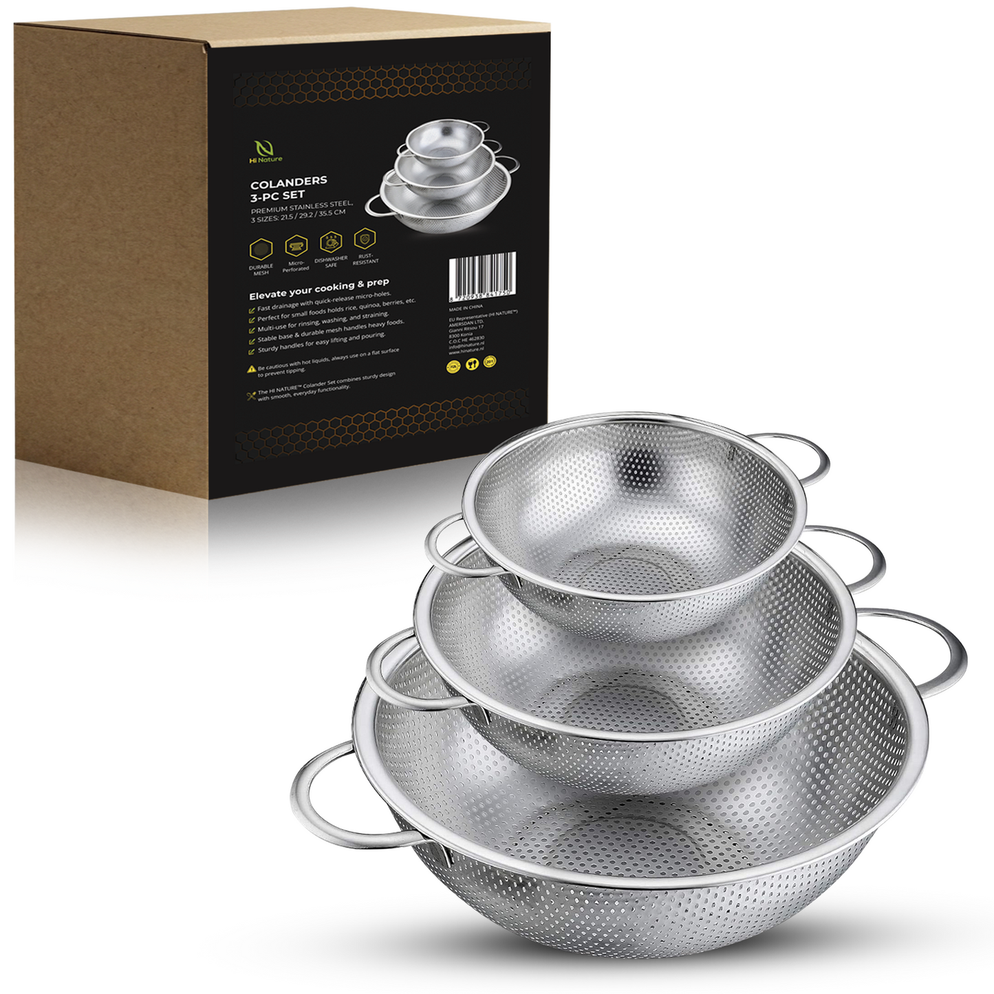 Vergiet RVS 3-delige set - Ø29cm/Ø23cm/Ø17cm Fijnmazig
