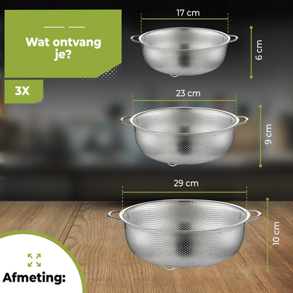 Vergiet RVS 3-delige set - Ø29cm/Ø23cm/Ø17cm Fijnmazig