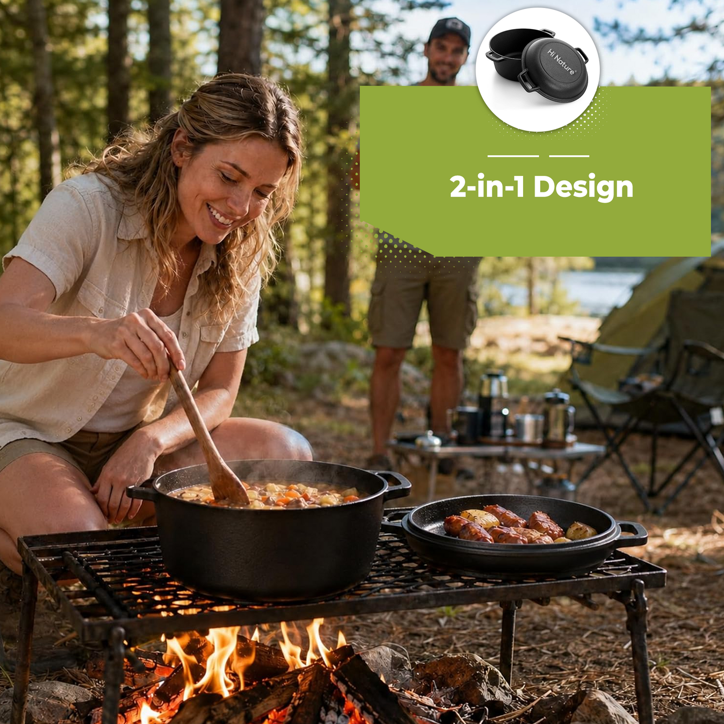 Dutch Oven - Gietijzeren Braadpan met Grilldeksel 5L - 26CM