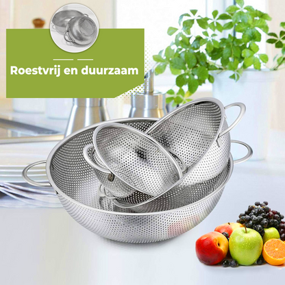 Vergiet RVS 3-delige set - Ø29cm/Ø23cm/Ø17cm Fijnmazig
