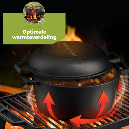 Dutch Oven - Gietijzeren Braadpan met Grilldeksel 5L - 26CM