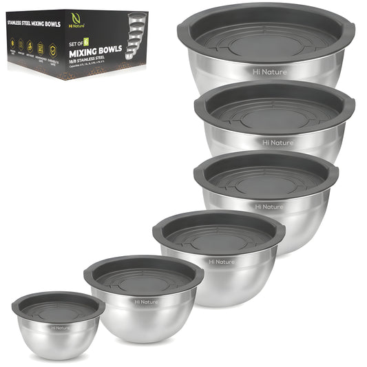 RVS Mengkommen set 6 met Luchtdichte Deksel